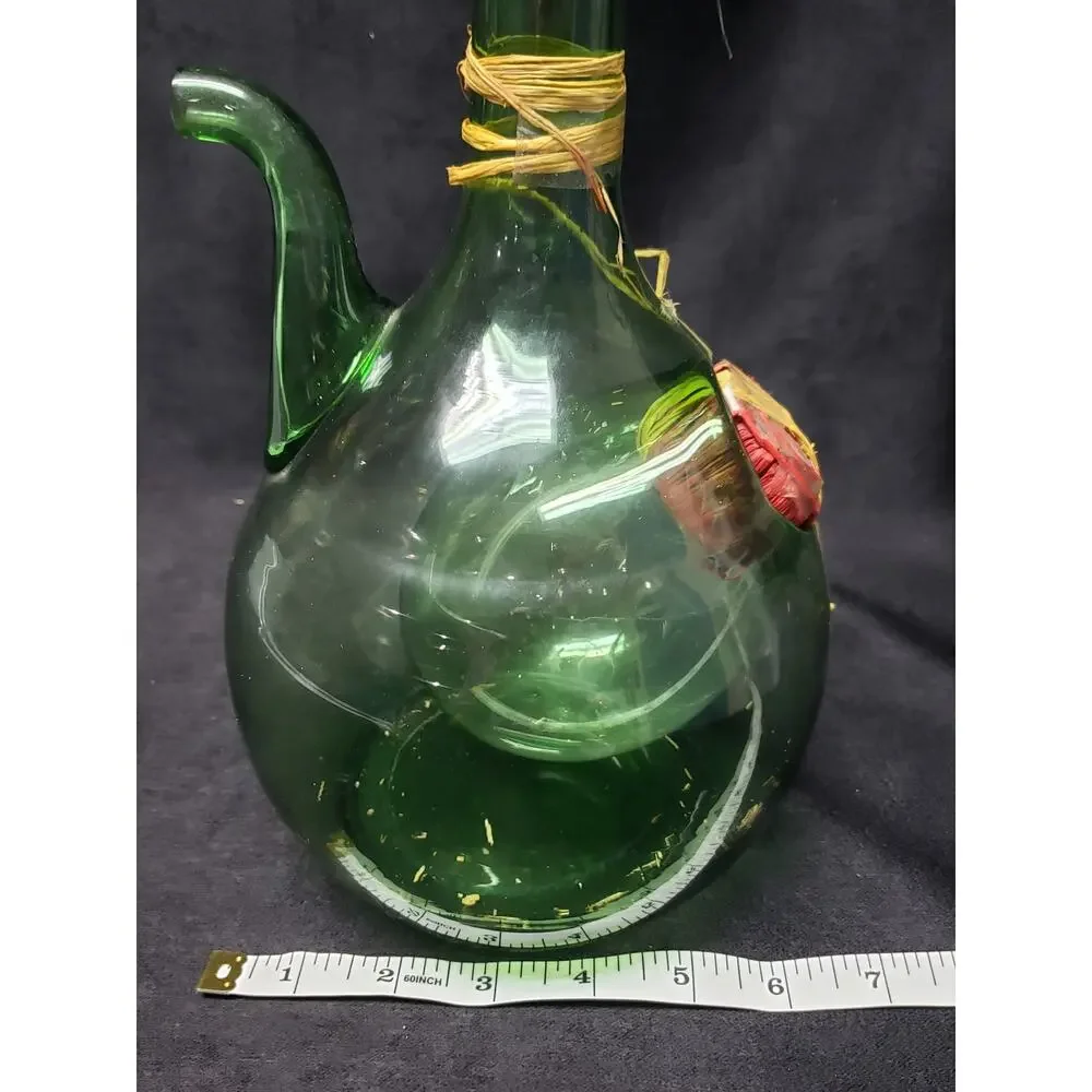 Vintage Italian Green Hand Blown Glass Wine Decanter w Ice Chamber Made In Italy